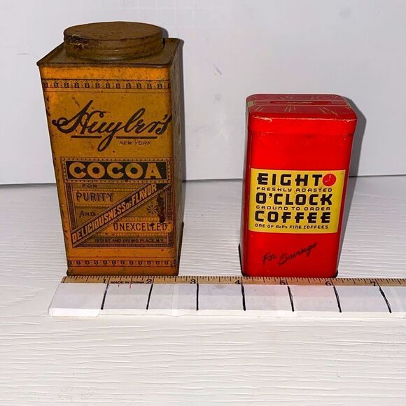 Antique Huylers Caracas Cocoa Tin And Vintage Small Eight O'Clock Coffee Tin - Picture 9 of 12